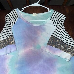 Lovely Melody Purple Blue Oversized 3/4 Sleeve T-Shirt